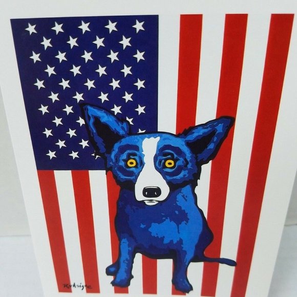 Folk Pop Dog Art American Patriotic George Rodrigue New Cards USA Red White Blue - Picture 7 of 14